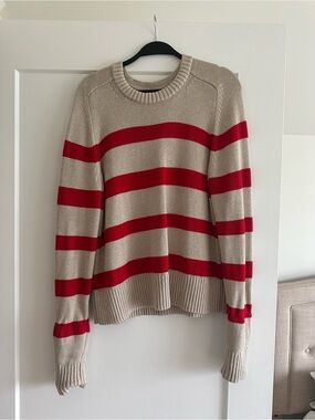 Banana Republic Beige Crewneck Sweater with Red Stripes